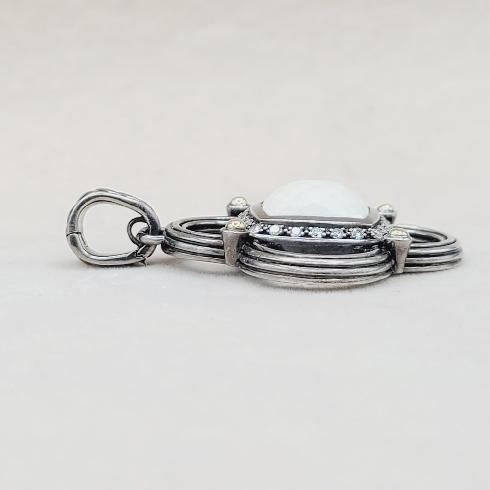 David Yurman Renaissance White Agate Diamond Pendant Enhancer With Gold - Picture 3 of 16